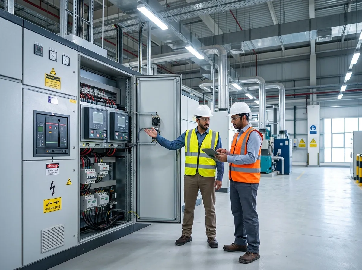 Engineers at a switchgear room