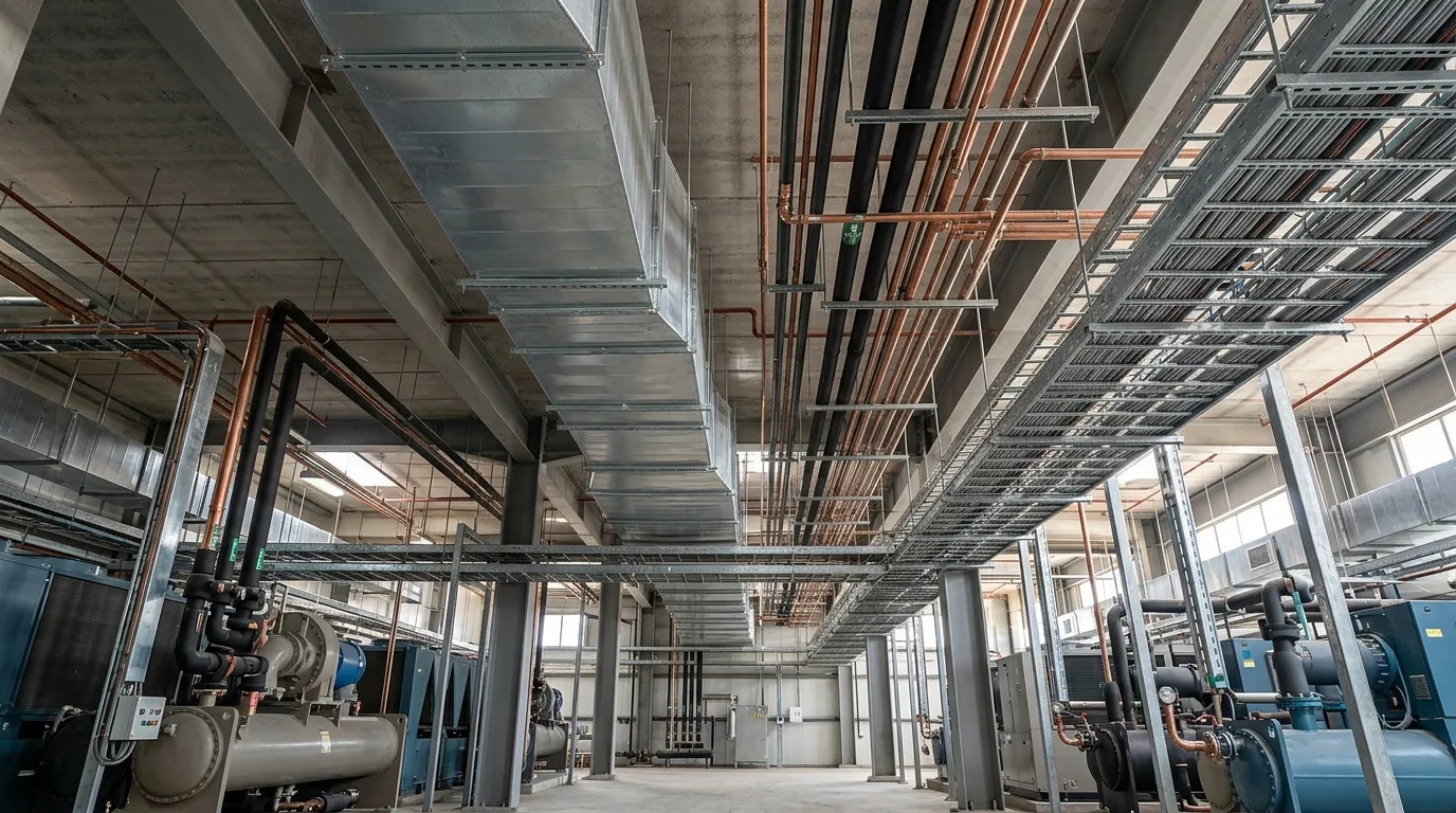 HVAC ductwork and chilled water piping